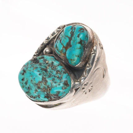 sz11.5 Big Navajo Vintage pyrite turquoise sterling silver men's ring