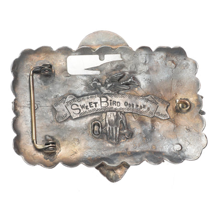 Big Vintage Sweet Bird Studio Sterling silver turquoise heart belt buckle