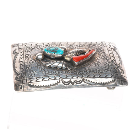 Richard Henry Yazzie Navajo sterling silver, turquoise, branch coral belt buckle
