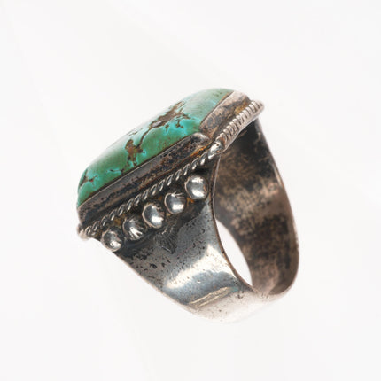 sz11.75 c1940's Navajo sterling silver big men's ring with nice turquoise