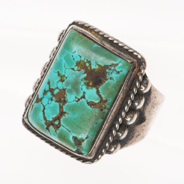 sz11.75 c1940's Navajo sterling silver big men's ring with nice turquoise