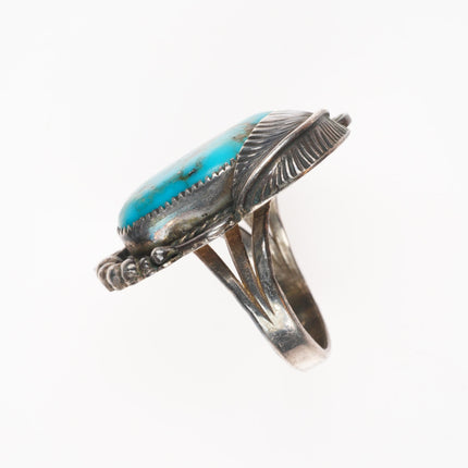 sz6.75 Vintage CW Navajo sterling silver spiderweb turquoise ring w/feather