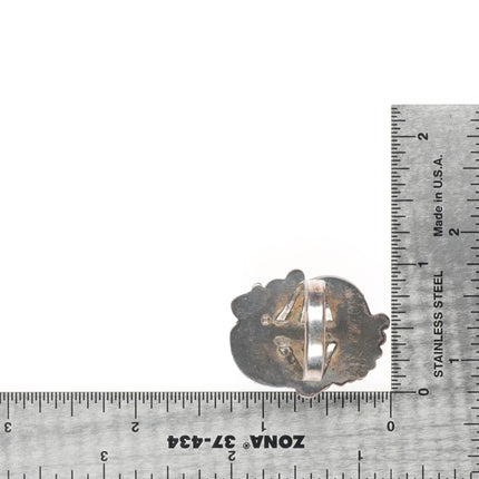 sz6.75 Vintage CW Navajo sterling silver spiderweb turquoise ring w/feather