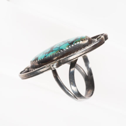 sz7.5 TB Vintage Navajo sterling silver spiderweb turquoise ring