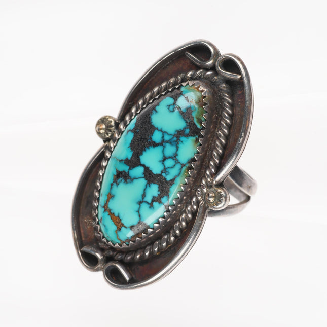sz7.5 TB Vintage Navajo sterling silver spiderweb turquoise ring