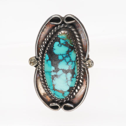 sz7.5 TB Vintage Navajo sterling silver spiderweb turquoise ring