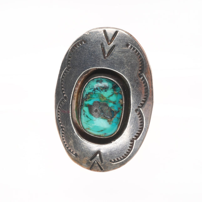 sz6.5 Vintage Navajo sterling silver shadowbox ring with turquoise