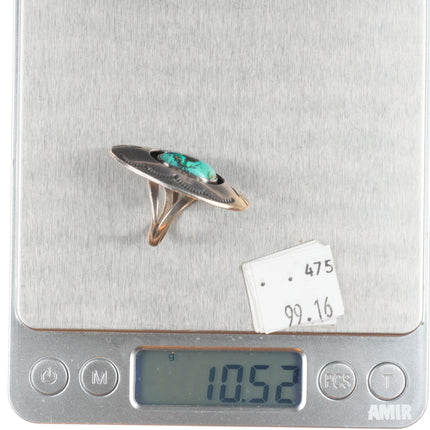 sz6.5 Vintage Navajo sterling silver shadowbox ring with turquoise