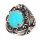 sz11.5 Vintage Navajo sterling silver feather embellished ring with turquoise