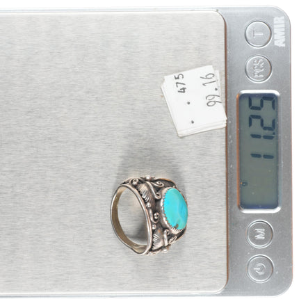 sz11.5 Vintage Navajo sterling silver feather embellished ring with turquoise