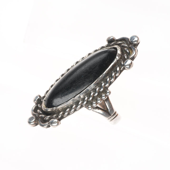 sz6 Chief Wolf Robe Hunt Acoma vintage sterling silver onyx ring