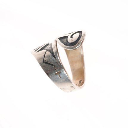 sz9 Hopi Merle Namoki Overlay vintage adjustable ring sterling silver