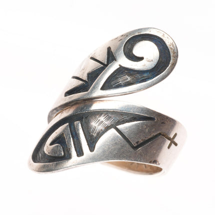 sz9 Hopi Merle Namoki Overlay vintage adjustable ring sterling silver