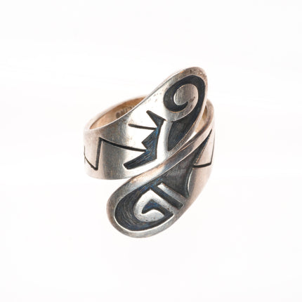 sz9 Hopi Merle Namoki Overlay vintage adjustable ring sterling silver