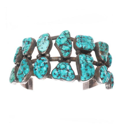 6.25" Vintage NS Zuni sterling silver carved spiderweb turquoise cuff bracelet