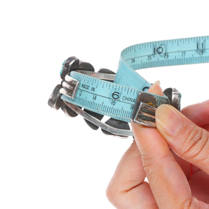 6.25" Vintage NS Zuni sterling silver carved spiderweb turquoise cuff bracelet