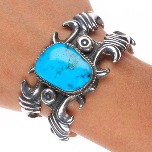 6.3" Aaron Chischiligi Navajo tufa cast sterling silver turquoise cuff bracelet