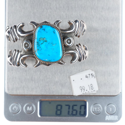 6.3" Aaron Chischiligi Navajo tufa cast sterling silver turquoise cuff bracelet