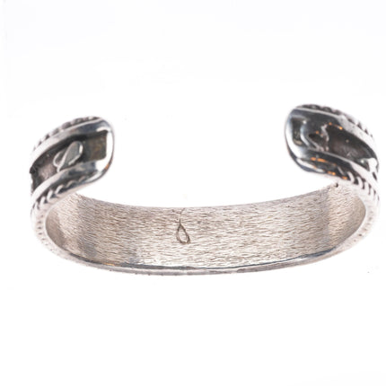 6" Vintage Zuni sterling silver flush channel inlay turquoise row cuff bracelet