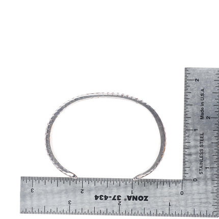 6" Vintage Zuni sterling silver flush channel inlay turquoise row cuff bracelet