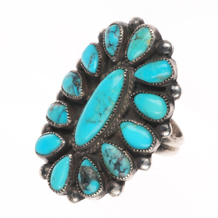 sz7 Vintage J.M Begay Navajo sterling silver turquoise cluster ring