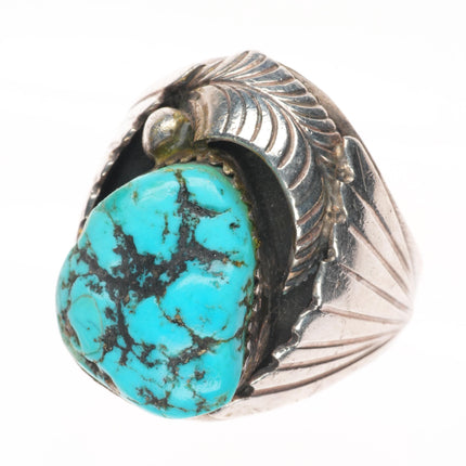 sz11 Jt Navajo vintage sterling silver men's ring with turquoise