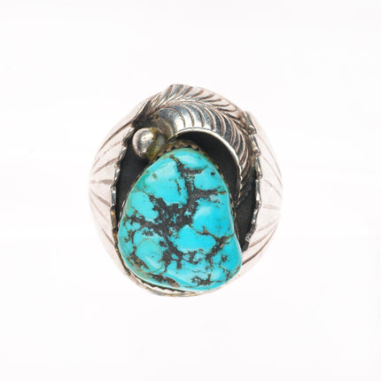 sz11 Jt Navajo vintage sterling silver men's ring with turquoise