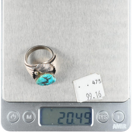 sz11 Jt Navajo vintage sterling silver men's ring with turquoise