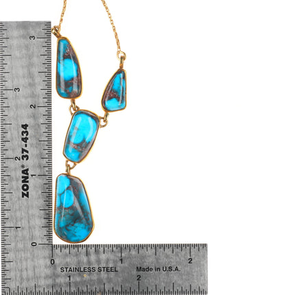 Sam Patania modernist 18k gold, high grade Bisbee turquoise necklace