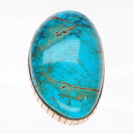 sz7 Native American 14k gold high grade turquoise ring sterling silver back