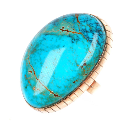 sz7 Native American 14k gold high grade turquoise ring sterling silver back