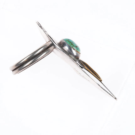 sz8 Terrence Hunt Navajo "Sun Boy" sterling silver feather ring w/turquoise