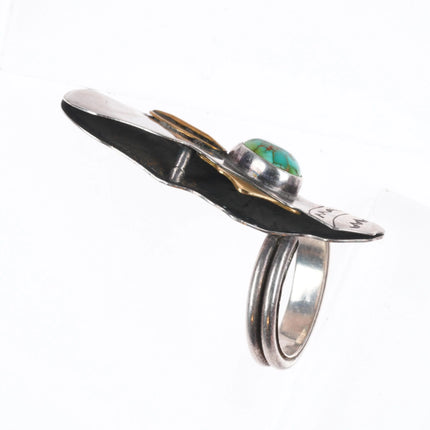 sz8 Terrence Hunt Navajo "Sun Boy" sterling silver feather ring w/turquoise