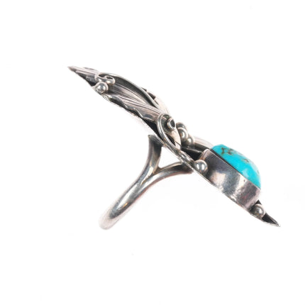 sz8 Vintage RBP Navajo sterling silver turquoise ring w/intense feather applique