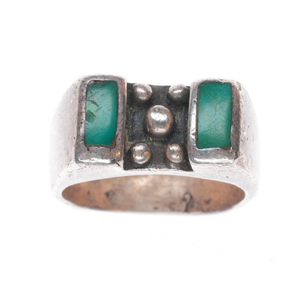 sz12.75 c1930 Navajo ingot silver green turquoise sterling silver two stone ring