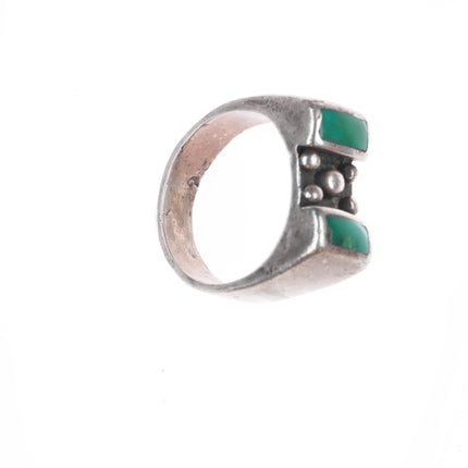 sz12.75 c1930 Navajo ingot silver green turquoise sterling silver two stone ring