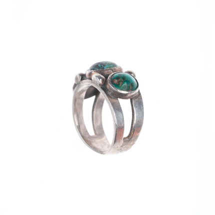 sz8.75 c1930 Navajo 3 stone turquoise row ring sterling silver