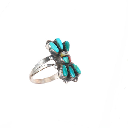 sz7.5 EA Zunie sterling silver sunface inlay turquoise petit point Zuni ring