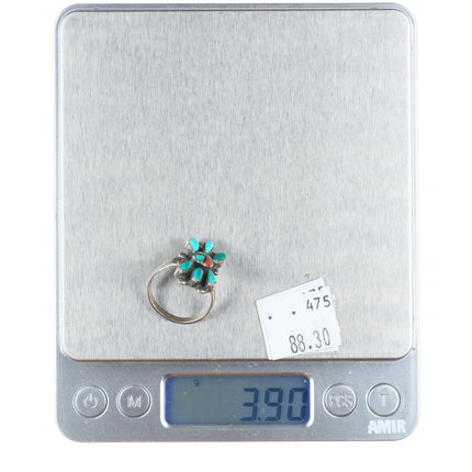 sz7.5 EA Zunie sterling silver sunface inlay turquoise petit point Zuni ring