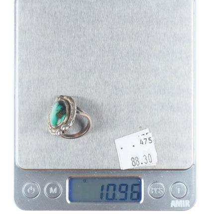 sz7.75 Vintage Navajo sterling silver green turquoise ring bird picto-hallmark