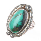 sz7.75 Vintage Navajo sterling silver green turquoise ring bird picto-hallmark