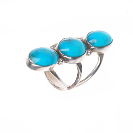 sz6.25 Long LJ Navajo sterling silver 3 stone high grade turquoise ring