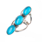 sz6.25 Long LJ Navajo sterling silver 3 stone high grade turquoise ring