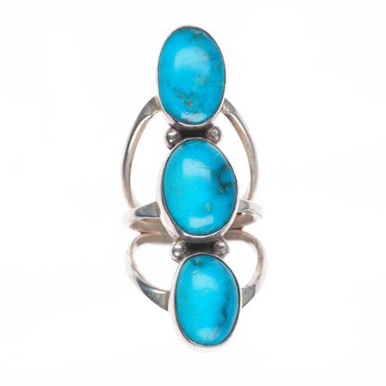 sz6.25 Long LJ Navajo sterling silver 3 stone high grade turquoise ring