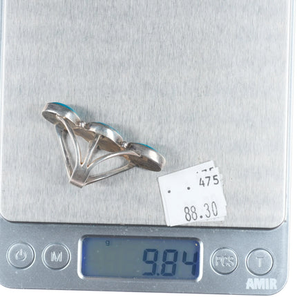 sz6.25 Long LJ Navajo sterling silver 3 stone high grade turquoise ring