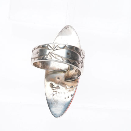 sz8.75 Ken Romero Taos/Laguna sterling silver, turquoise, coral inlay ring