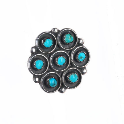 sz8 Vintage Zuni sterling silver 7 stone snake eye turquoise cluster ring