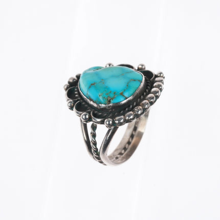 sz7 Vintage Navajo sterling silver waterweb turquoise ring with twisted shank
