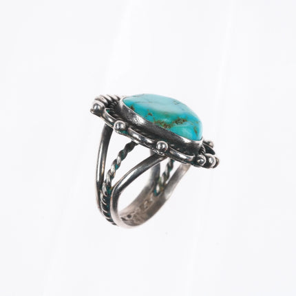 sz7 Vintage Navajo sterling silver waterweb turquoise ring with twisted shank