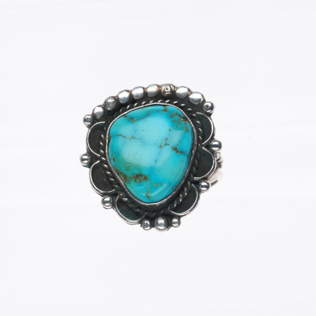 sz7 Vintage Navajo sterling silver waterweb turquoise ring with twisted shank
